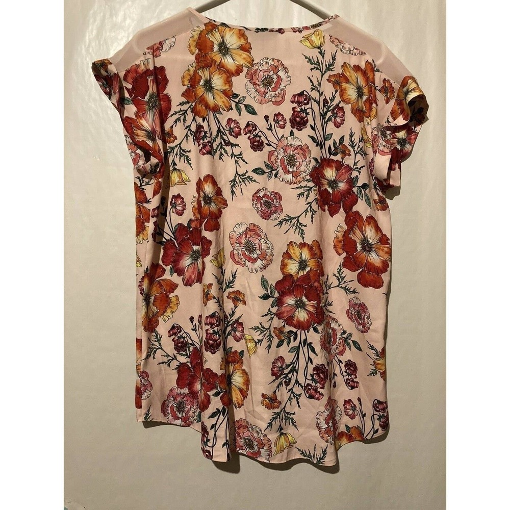 Pink Floral Large Blouse Shirt Top EXPRESS Lace Detail Size Large - Picture 5 of 5